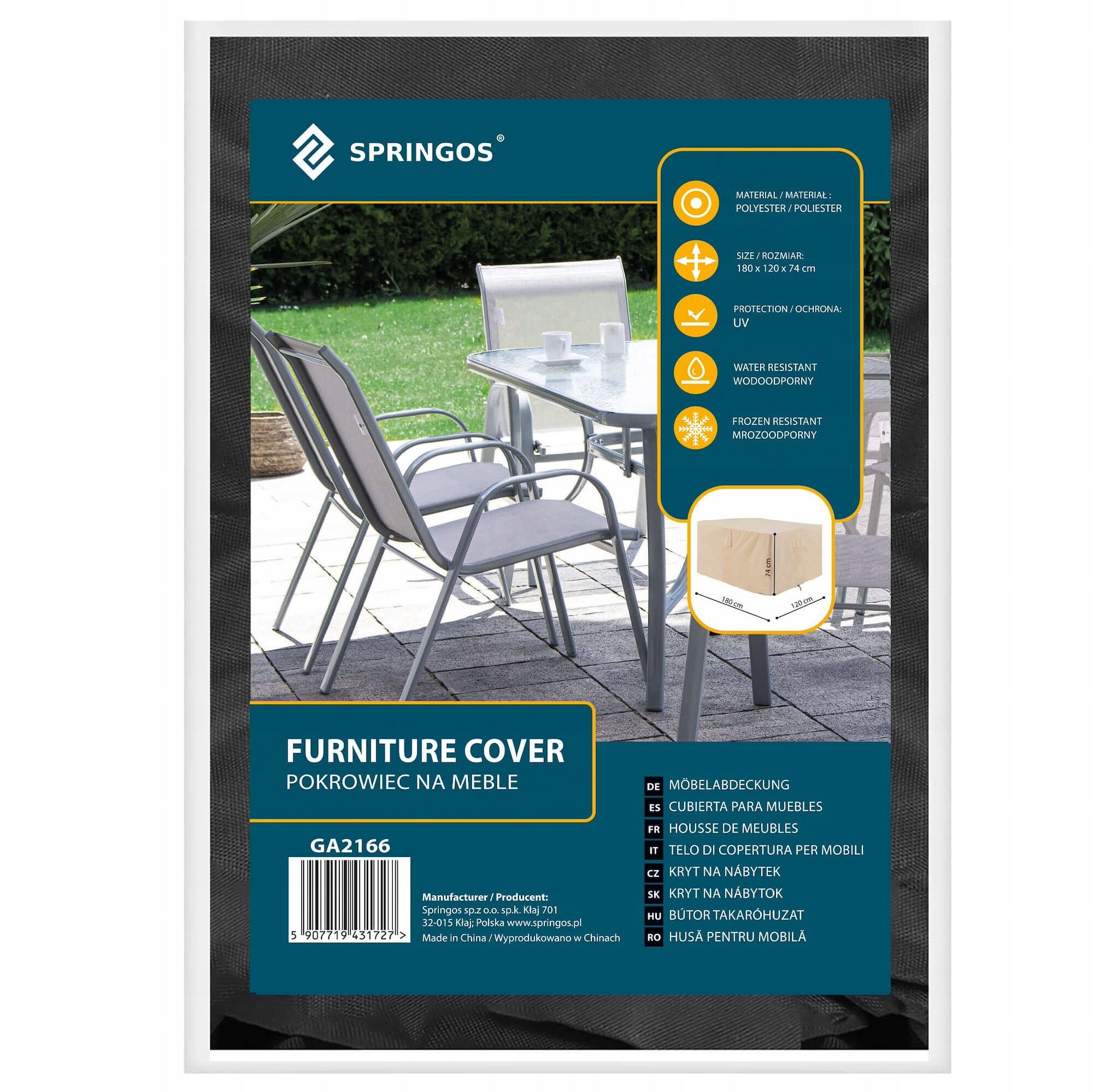 WATERPROOF GARDEN FURNITURE COVER 180x120x74cm STRONG DURABLE Line GA2166 POKROWIEC NA MEBLE OGRODOWE 180X1