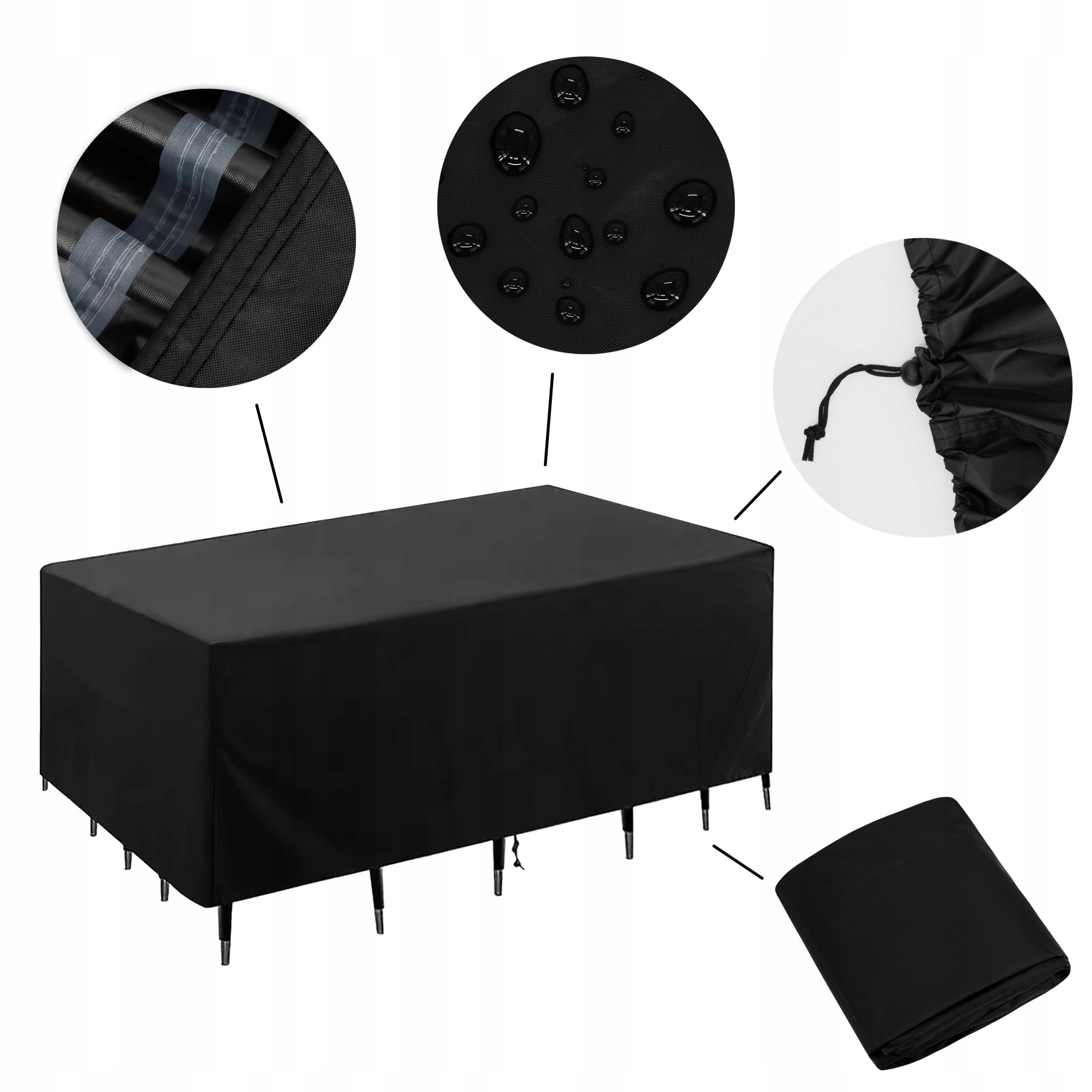 WATERPROOF GARDEN FURNITURE COVER 215x135x105 CM STRONG DURABLE XXL Color black