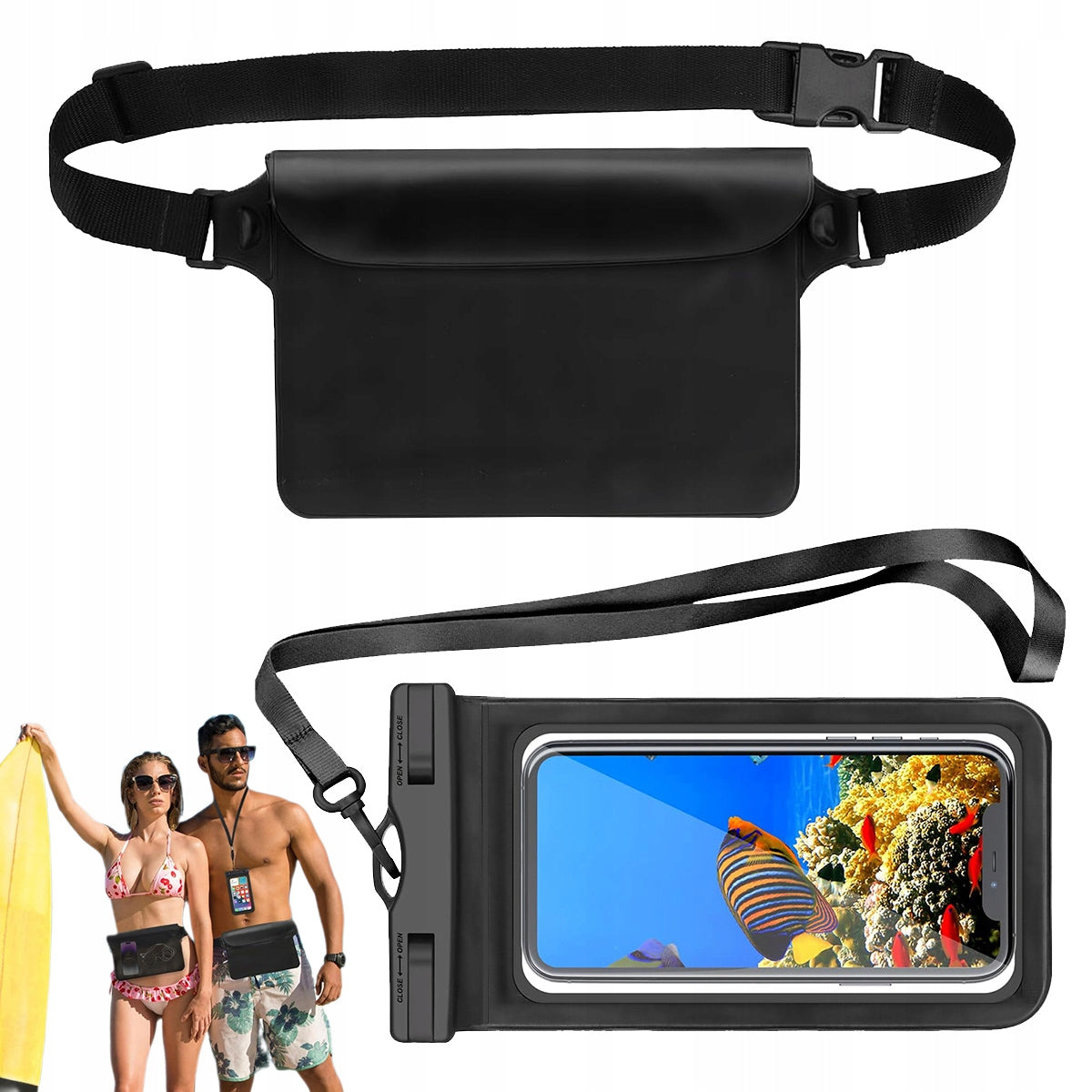 WATERPROOF KIDNEY POUCH + IPX8 PHONE CASE FOR BEACH KAYAK