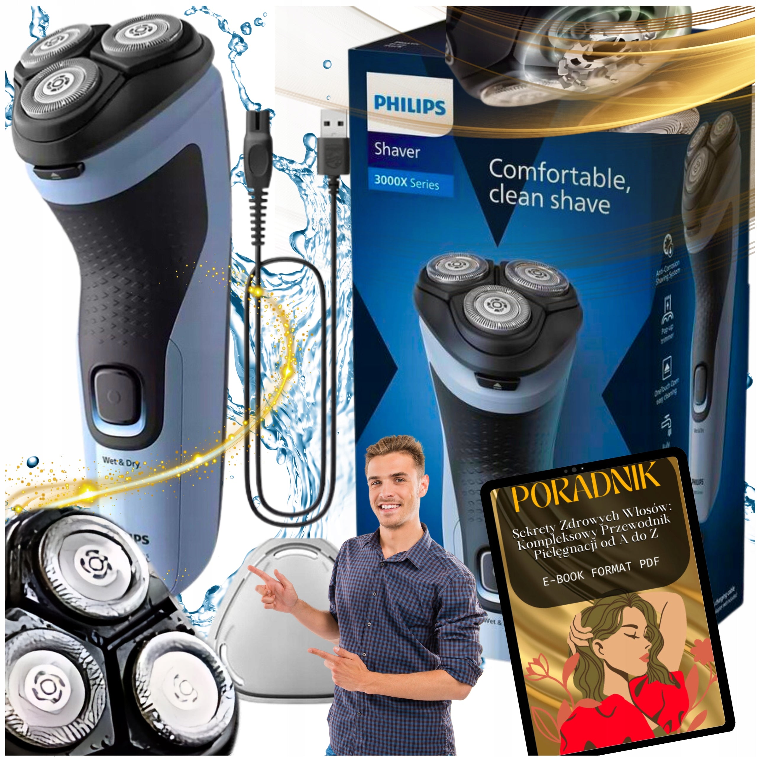 WATERPROOF SHAVER PHILIPS MEN'S BEARD HAIR BEARD SOLID +FREEBIE