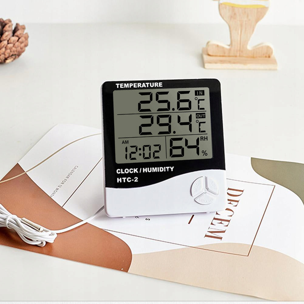 WEATHER STATION THERMOMETER HYGROMETER SENSOR PROBE CLOCK ALARM CLOCK METEO Color white