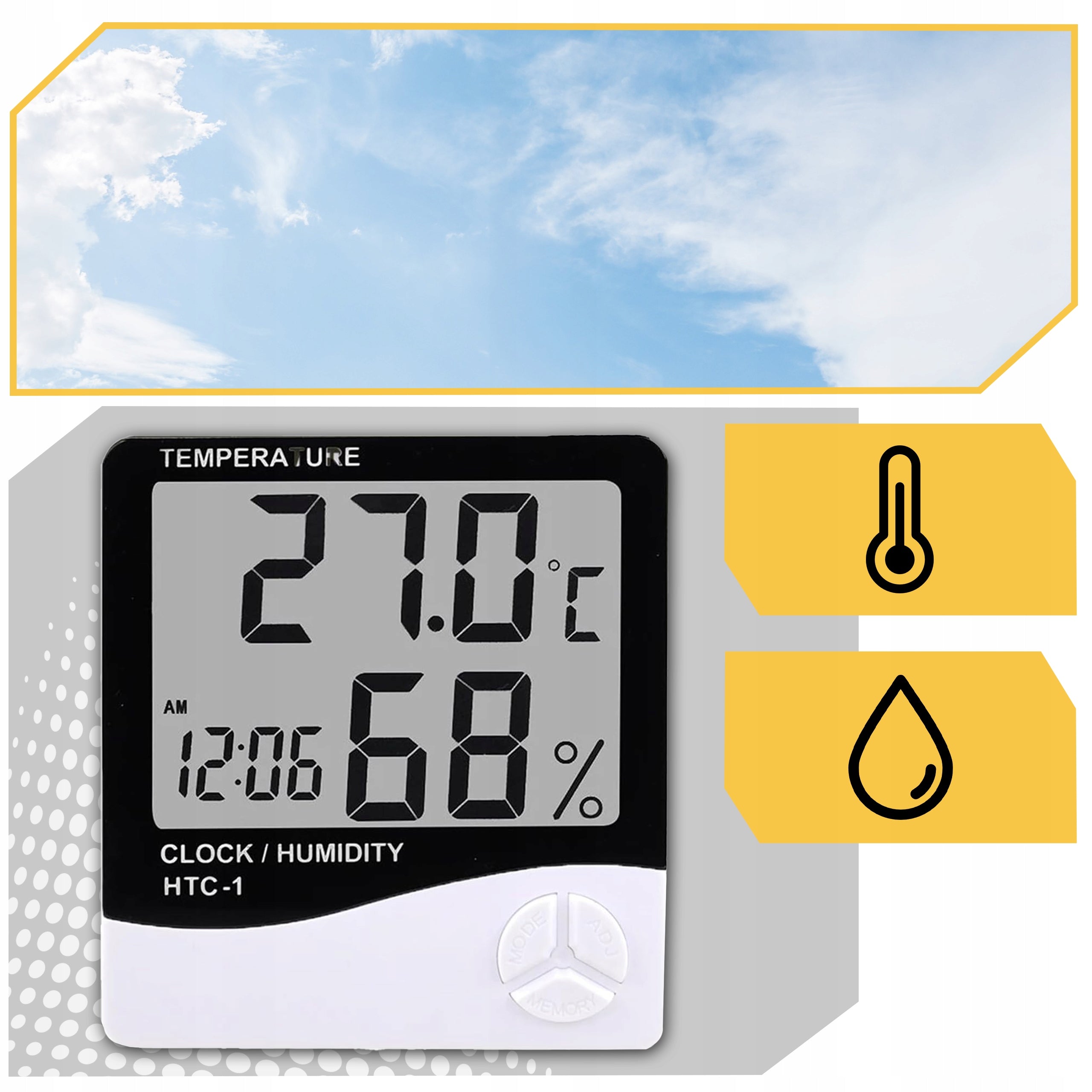 WEATHER STATION THERMOMETER HYGROMETER SENSOR PROBE CLOCK METEO ALARM CLOCK Material synthetic material