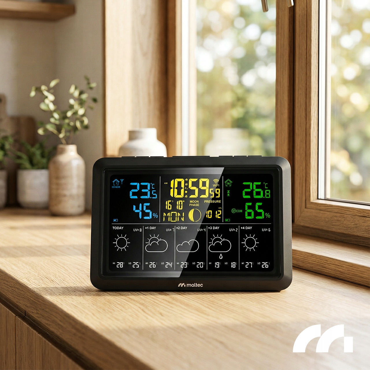 WEATHER STATION WIFI WIRELESS THERMOMETER BAROMETER APPLICATION SENSOR Functions alarm clock pressure measurement internal temperature measurement external temperature measurement humidity measurement weather forecast radio time synchronization (DCF) clock