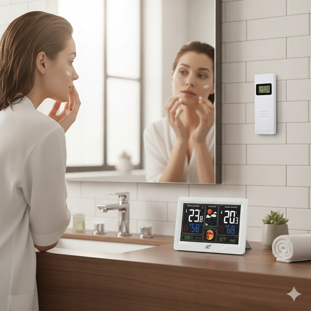 WEATHER STATION WIRELESS DATE THERMOMETER CLOCK HYGROMETER USB C Color white