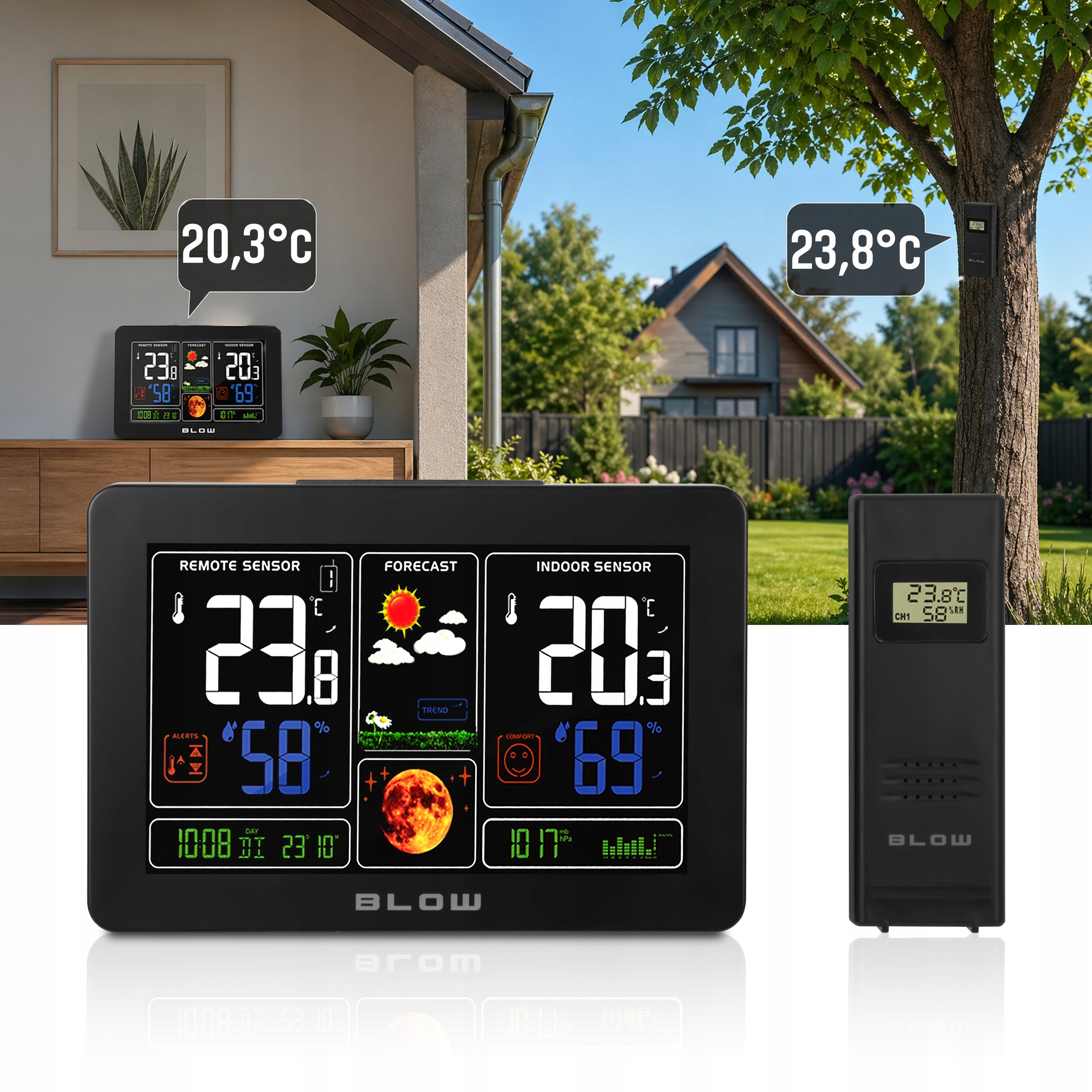 WEATHER STATION WIRELESS WEATHER METEO THERMOMETER HYGROMETER BAROMETER LED Functions alarm clock maximum and minimum measurement memory pressure measurement internal temperature measurement external temperature measurement humidity measurement weather forecast radio time synchronization (DCF) clock