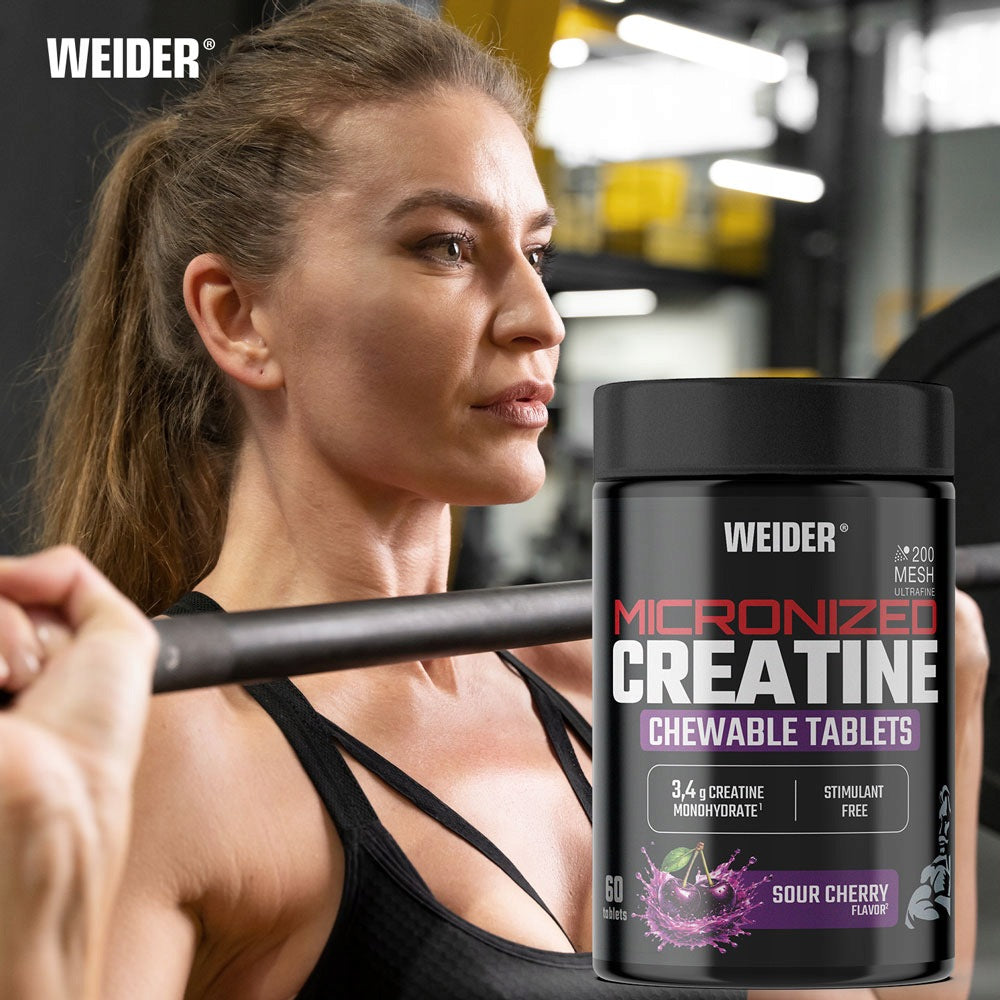 WEIDER CREATINE TABLETS 60 PCS CREATINE CHEWABLE TABLETS MONOHYDRATE CHERRY Expiration date at least 1 year from the date of purchase