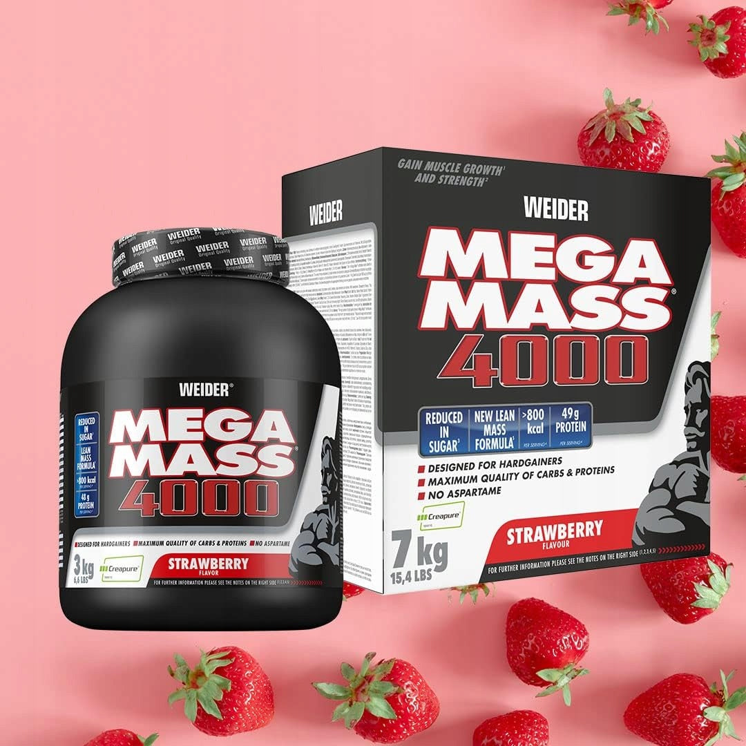 WEIDER MEGA MASS 4000 3kg STRAWBERRY GAINER PROTEIN CARBOHYDRATES CREATINE EAN (GTIN) 4044782325858