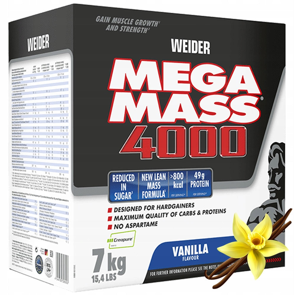 WEIDER MEGA MASS 4000 7kg GAINER WEIGHT PROTEIN CREATINE CARBOHYDRATES VANILLA