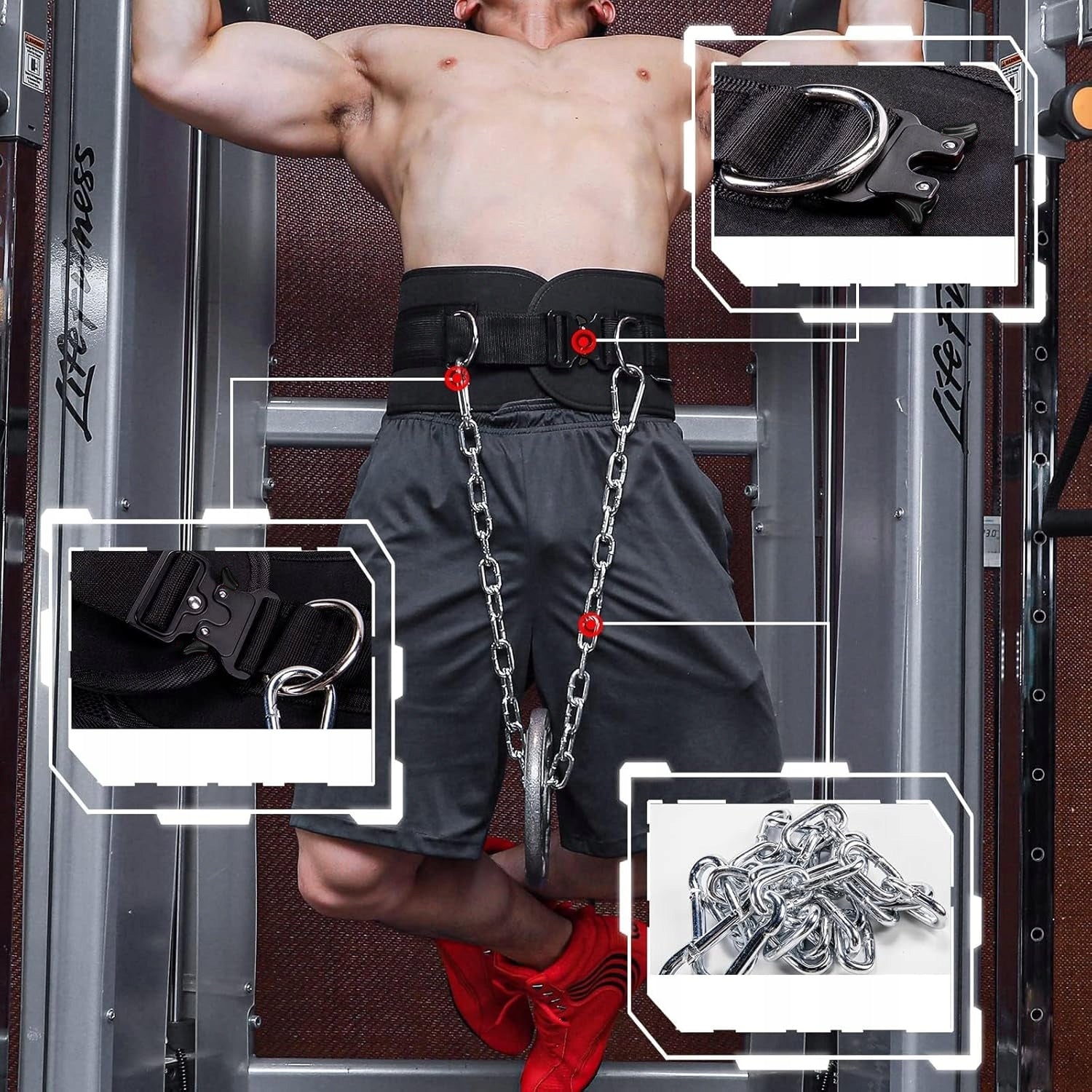WEIGHT BELT WITH BUCKLE AND BODYBUILDING CHAIN - DIP BELT Size universal