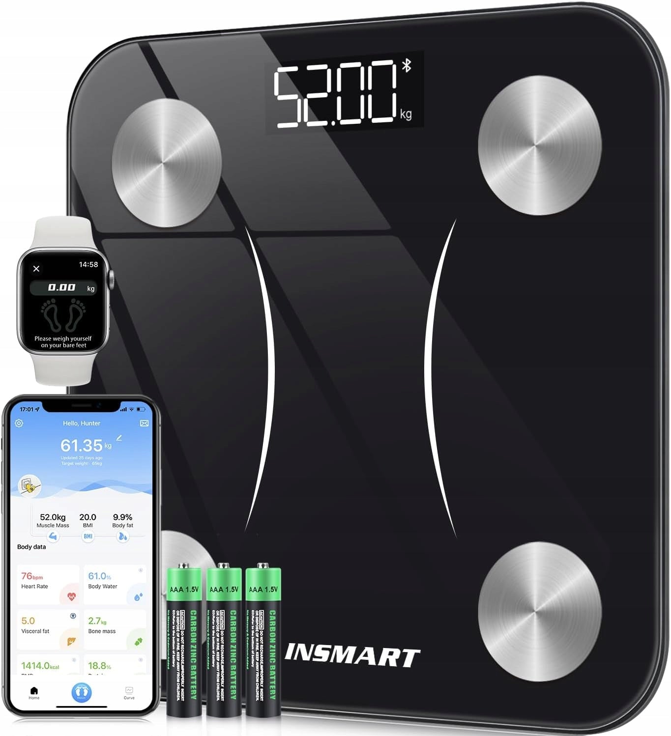 WEIGHT FOR BODY COMPOSITION ANALYSIS 16 BLUETOOTH INDICATORS APPLICATION LED SCREEN BL