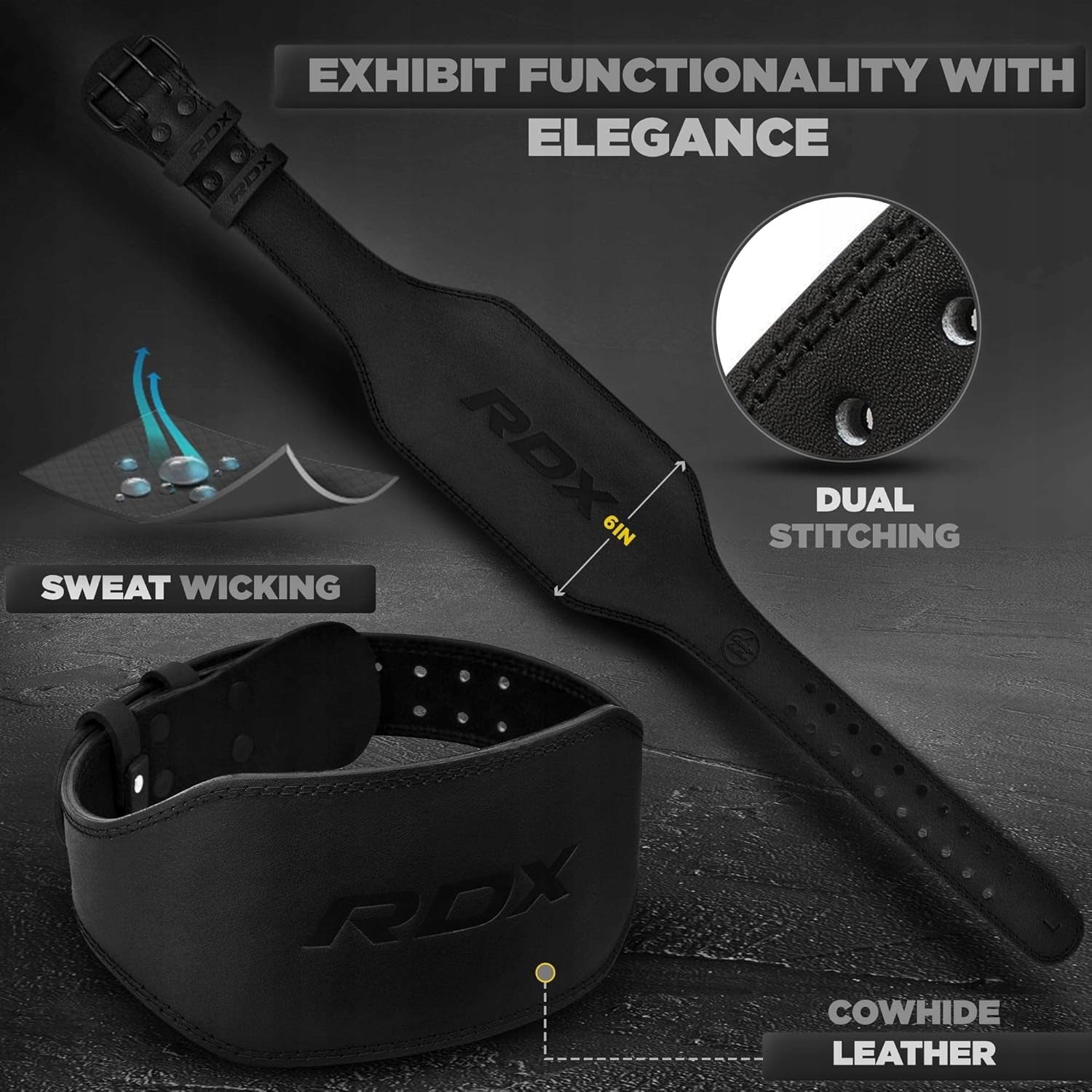 WEIGHTLIFTING BELT LEATHER GYM RDX BODYBUILDING TRAINING Total length 34 cm