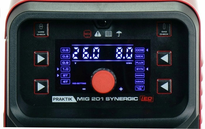 WELDING MACHINE MIGOMAT MMA TIG LIFT EURO PRAKTIK MIG 201 SYNERGY IGBT IDEAL Manufacturer code PMIG201LED MAMP-15-T
