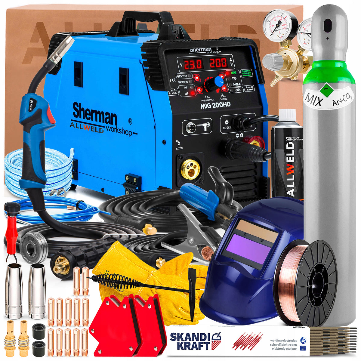 WELDING MACHINE SHERMAN MIG 200 HD 230V 200A SYNERGY MMA TIG FLUX SOLDERING