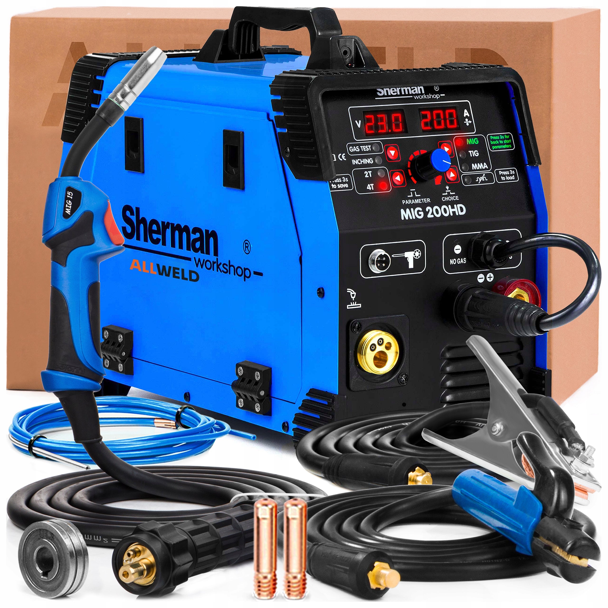 WELDING MACHINE SHERMAN MIG 200HD 230V 200A SYNERGY MMA TIG FLUX SOLDERING Packaging status original