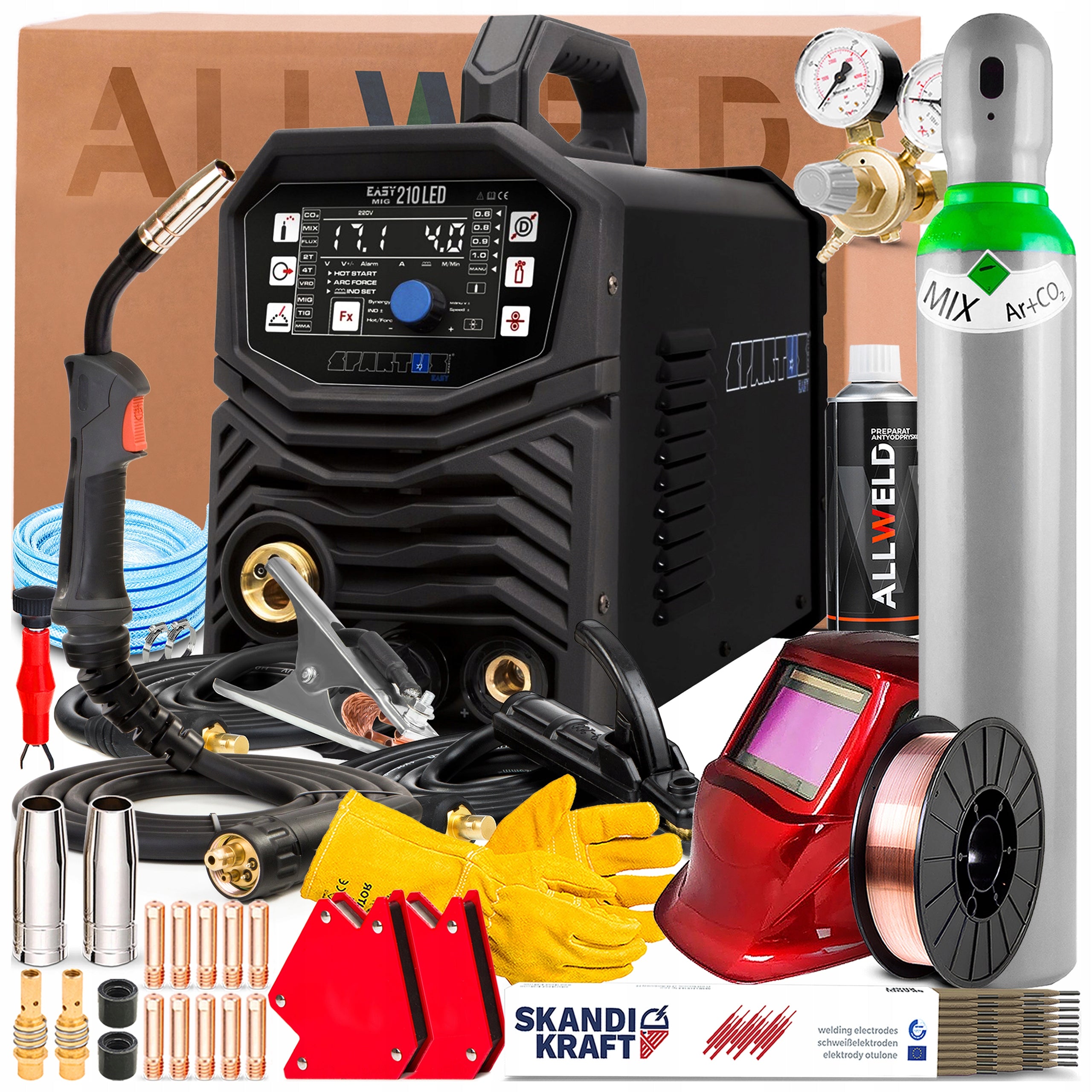 WELDING MACHINE SPARTUS EASY MIG 210 LED 230V 200A SYNERGY TIG LIFT 2-ROLL