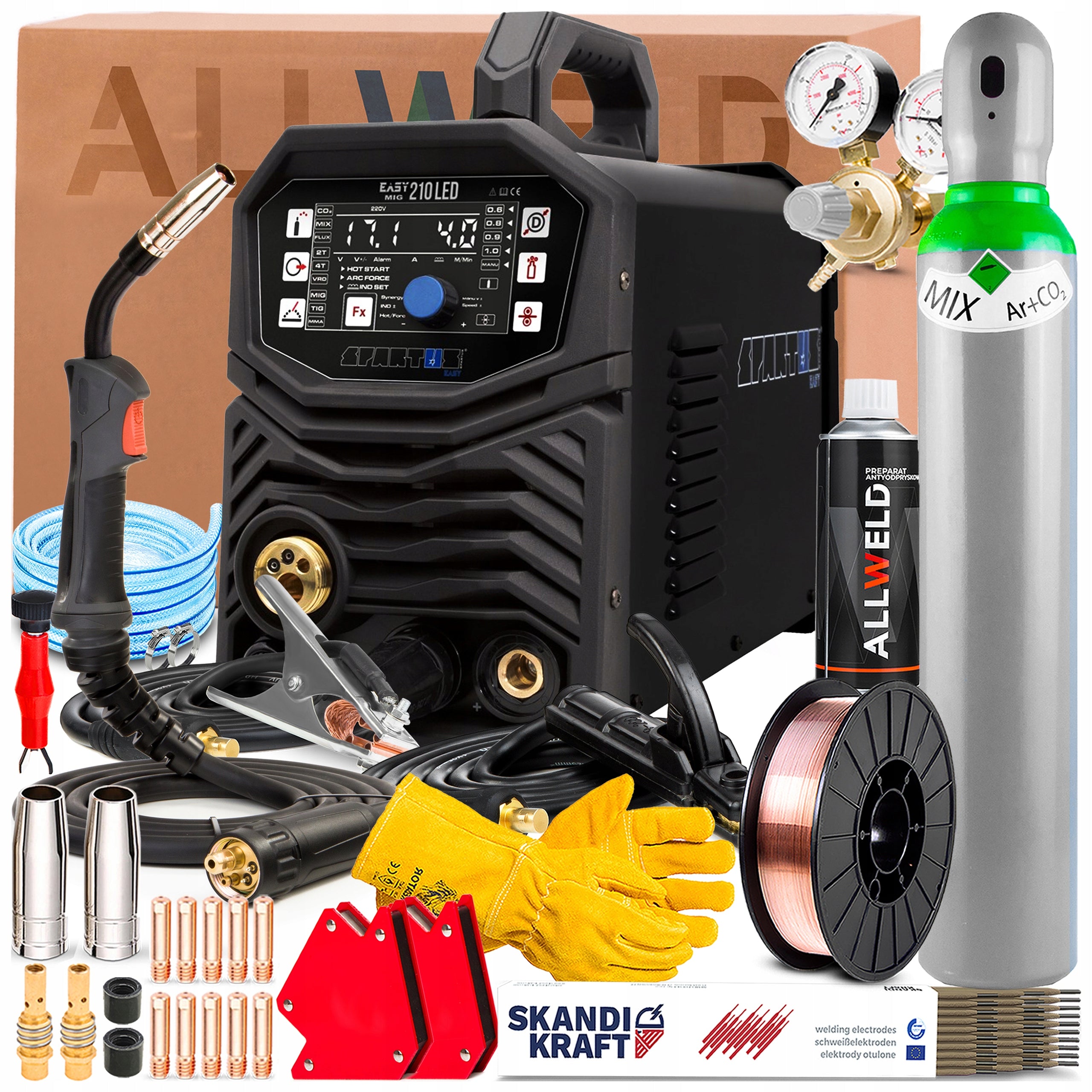 WELDING MACHINE SPARTUS EASY MIG 210 LED 230V 200A SYNERGY TIG LIFT MMA FLUX