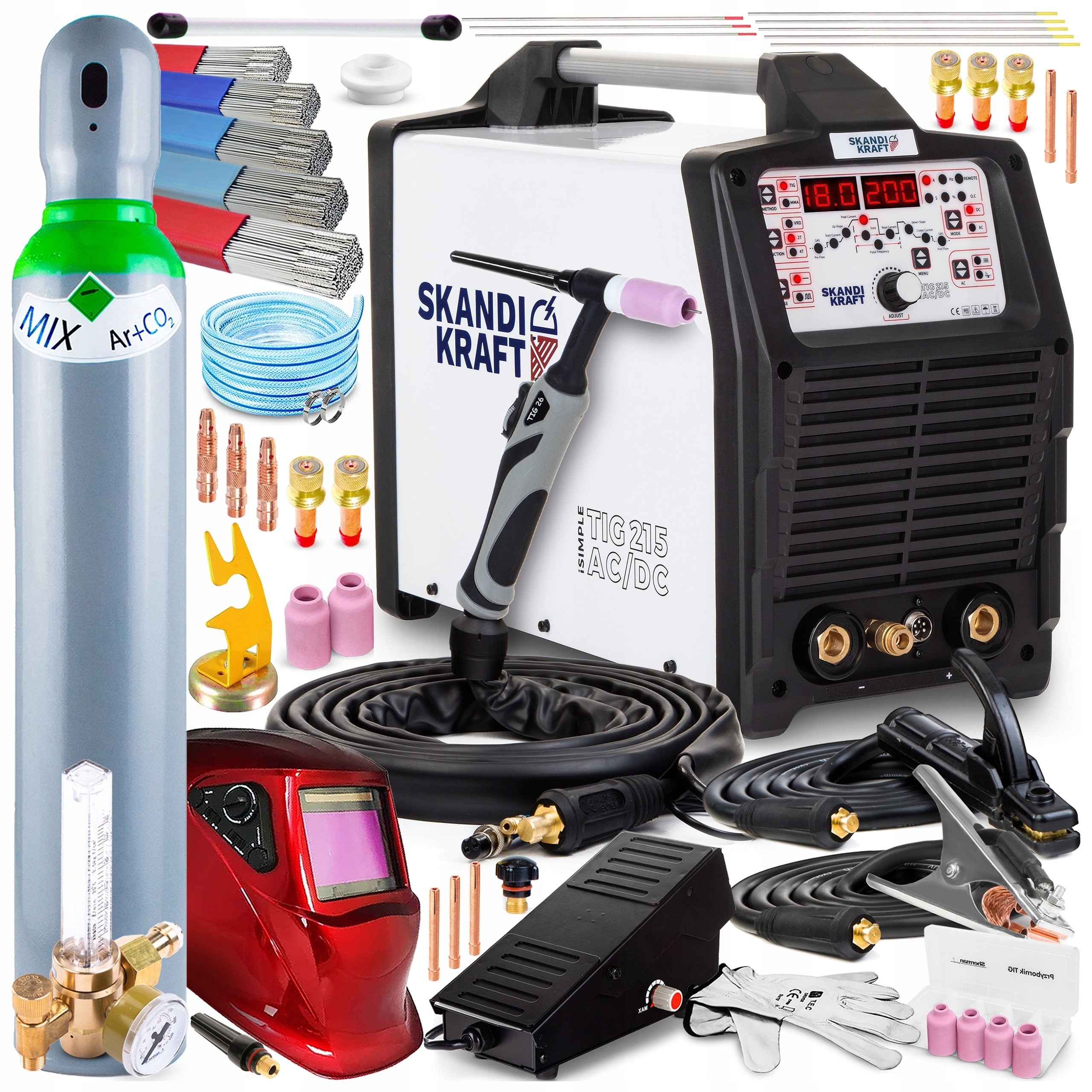WELDING MACHINE TIG AC DC SKANDI KRAFT 215 MMA 230V 200A IGBT PULSE ALUMINUM PEDAL