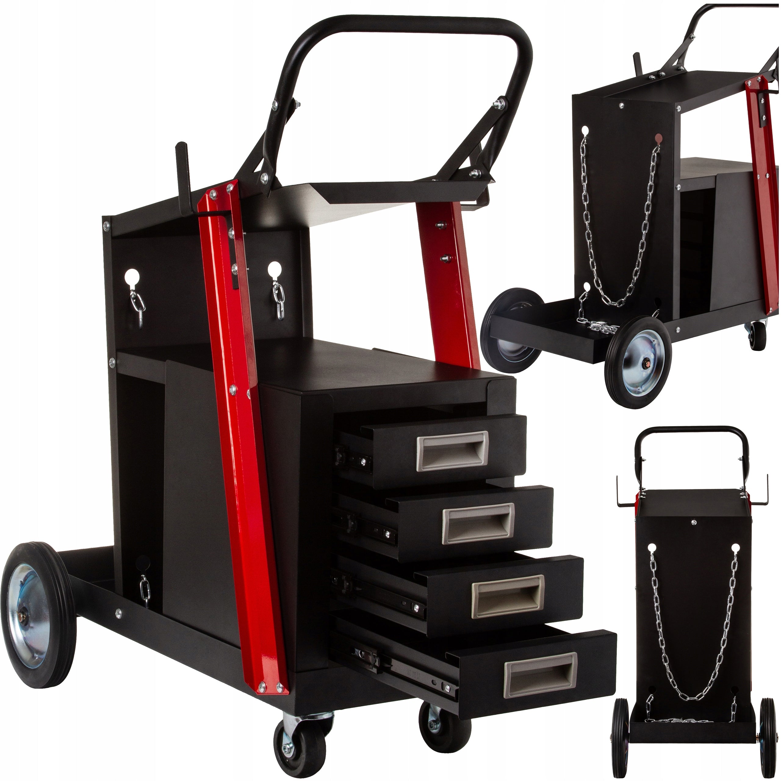 WELDING TROLLEY FOR WELDING MACHINES 4 DRAWERS + CYLINDER SHELF