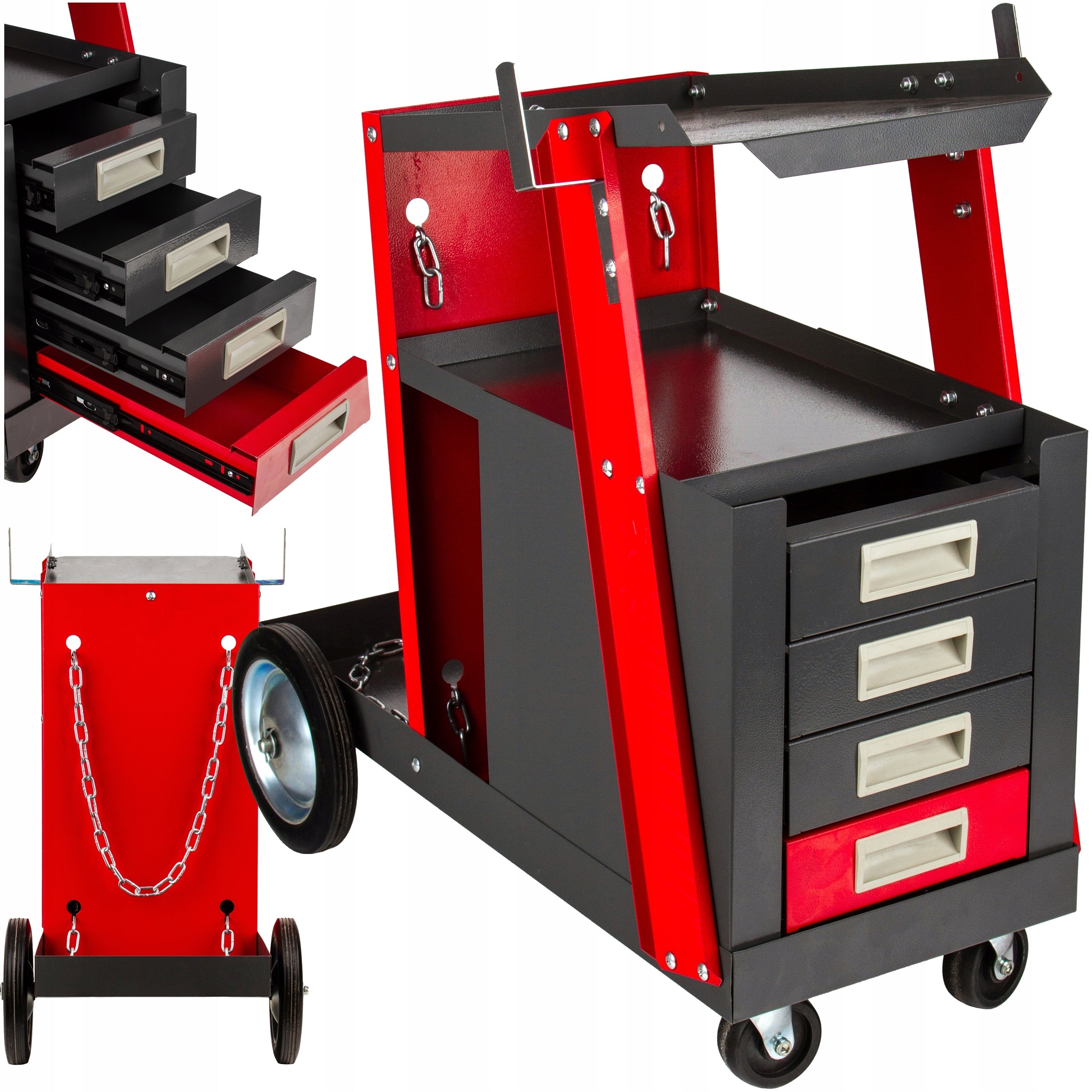WELDING TROLLEY WITH 4 FOUR DRAWERS FOR WELDING MACHINES + CYLINDER SHELF