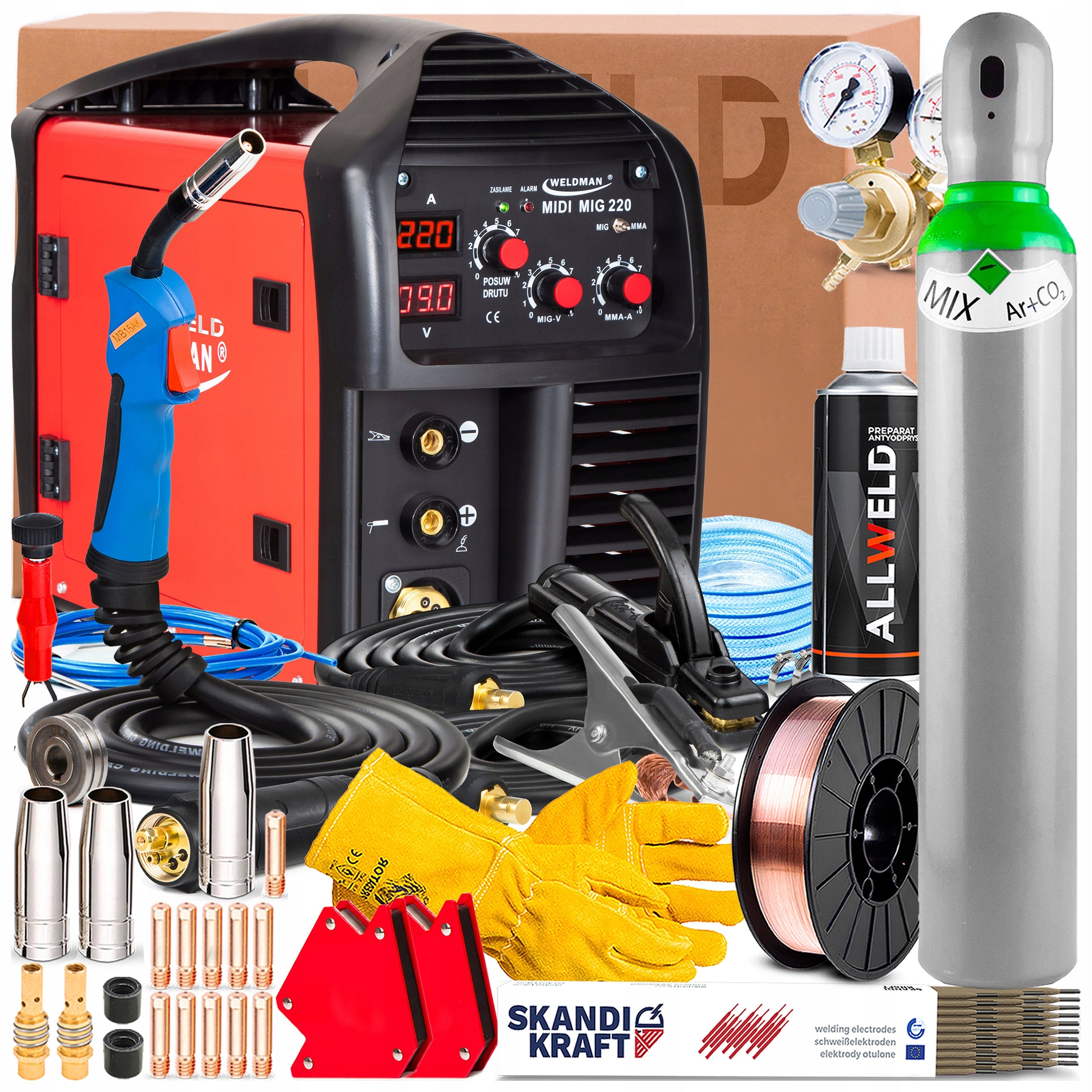 WELDMAN MIDI MIG 220 230V 220A MMA FLUX WELDING MACHINE FOR STEEL AND ALUMINIUM