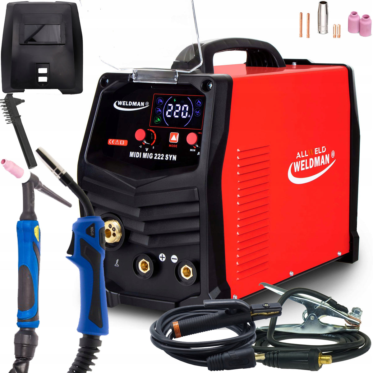 WELDMAN MIDI MIG 222 4in1 MIG/MAG MMA TIG FLUX 230V 220A Synergy