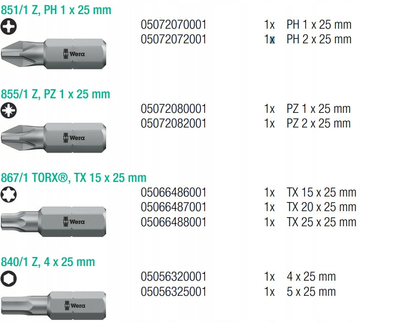 WERA BIT-CHECK BIT SET WITH RATCHET 10 PCS. Brand Wera