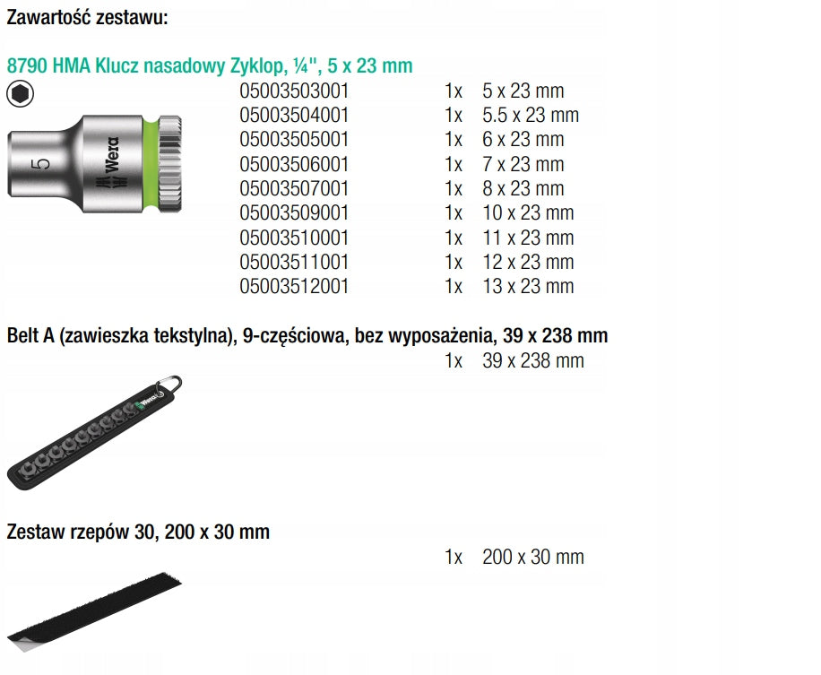 WERA SOCKET SET ZYKLOP 1/4'' 9PCS. 05003883001 Brand Wera