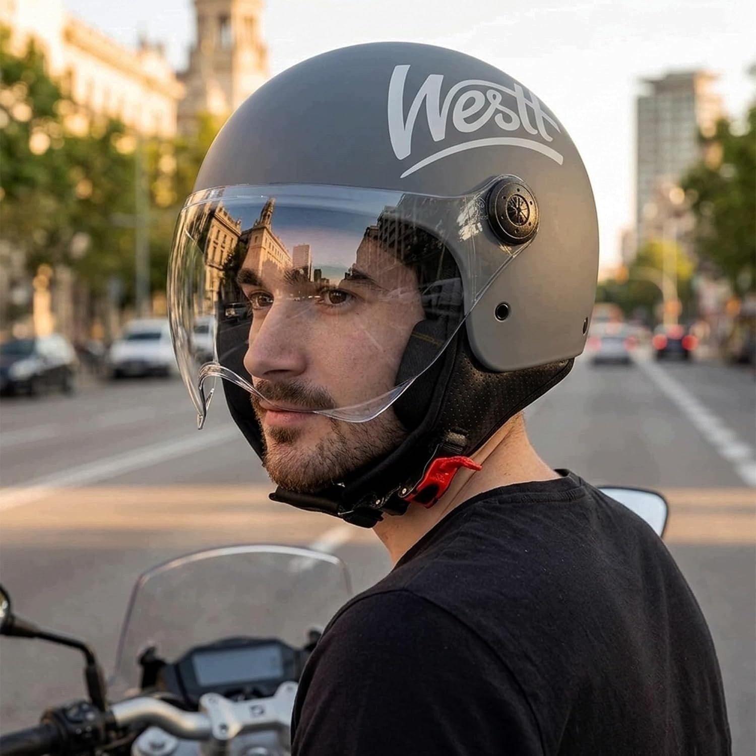 WESTT CLASSIC JET HELMET WITH FAST MOTORCYCLE SCOOTER GREY S 55-56CM Manufacturer Westt