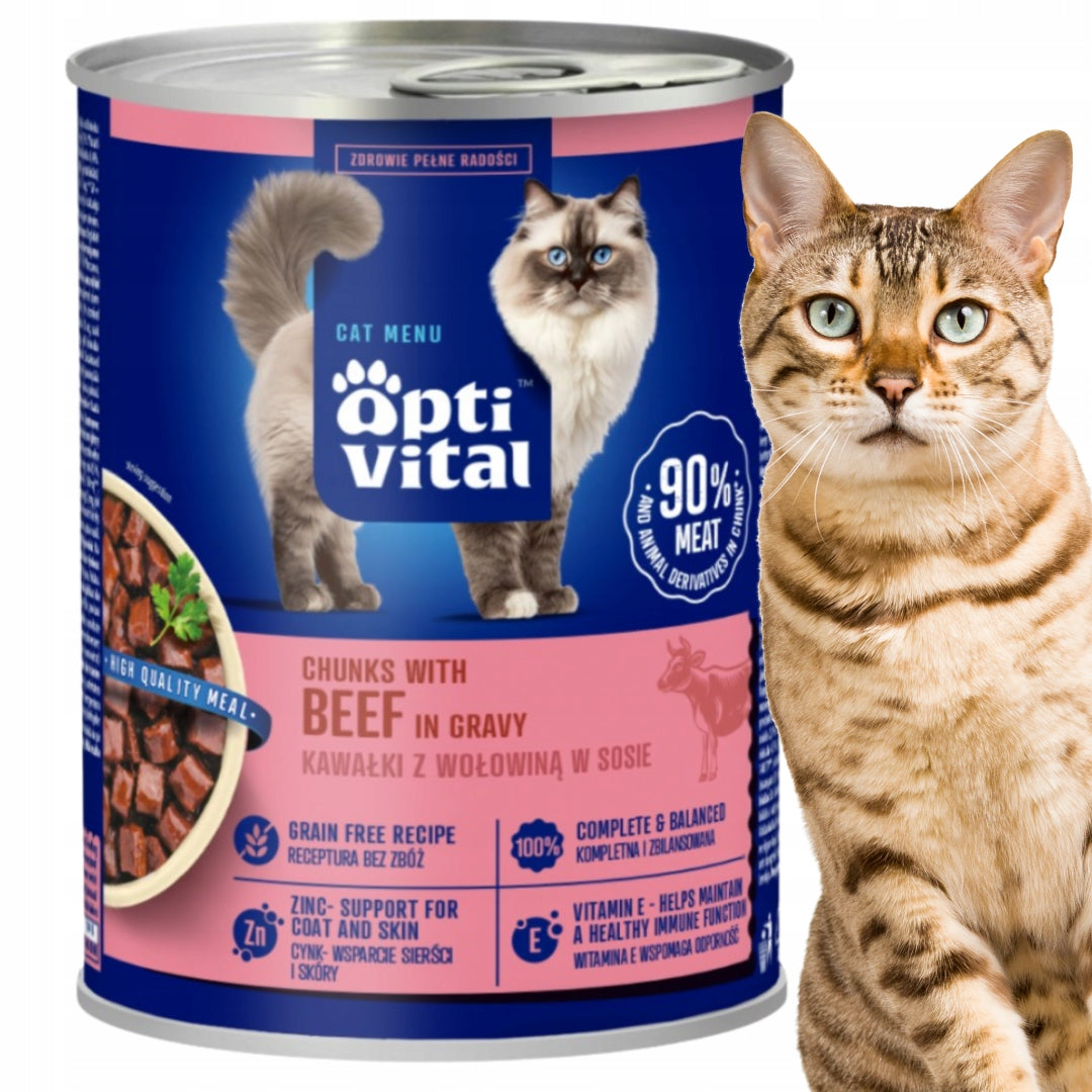WET CAT FOOD PIECES WITH BEEF IN SAUCE CAN 415G OPTIVITAL