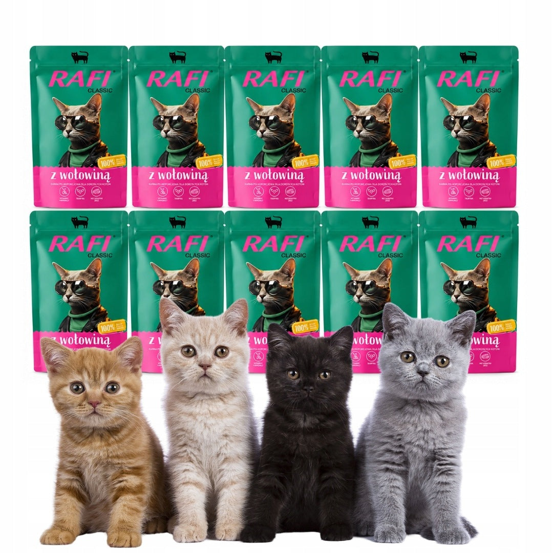 WET CAT FOOD RAFI CAT CLASSIC BEEF SET 10x100G SACHETS Brand Rafi