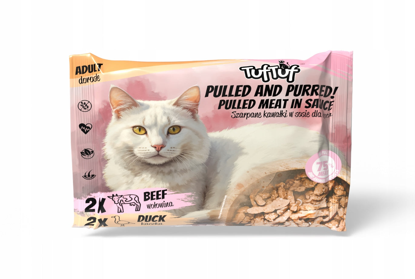 WET CAT FOOD TufTuf Ripped Pieces in Sauce 2x Beef, 2x Duck