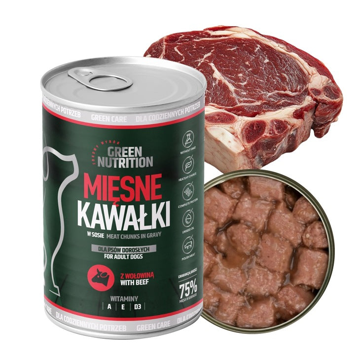 WET DOG FOOD GREEN NUTRITION 9,96KG MEAT PIECES MIX FLAVORS | x24 Packaging status original