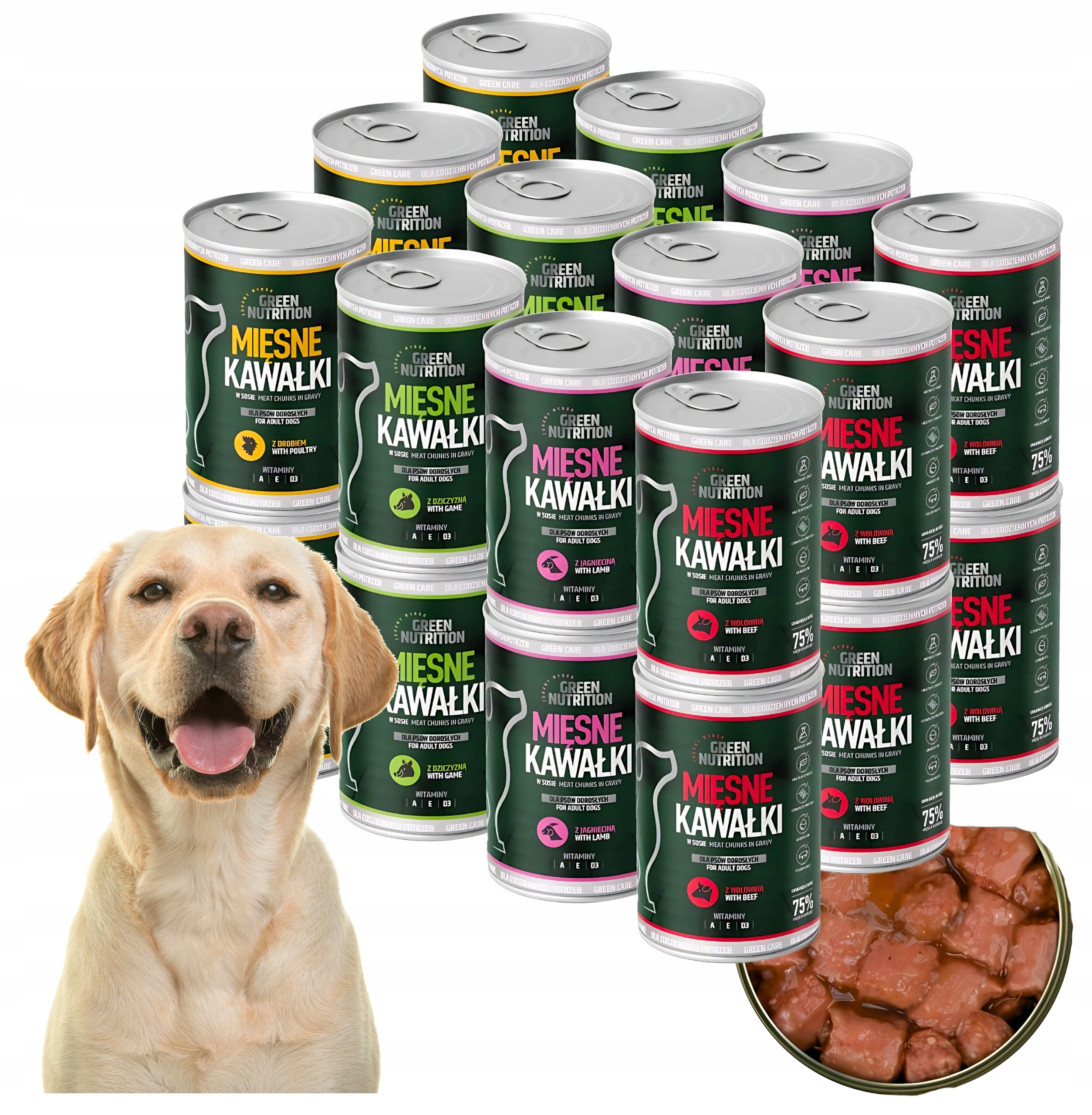 WET DOG FOOD GREEN NUTRITION 9,96KG MEAT PIECES MIX FLAVORS | x24