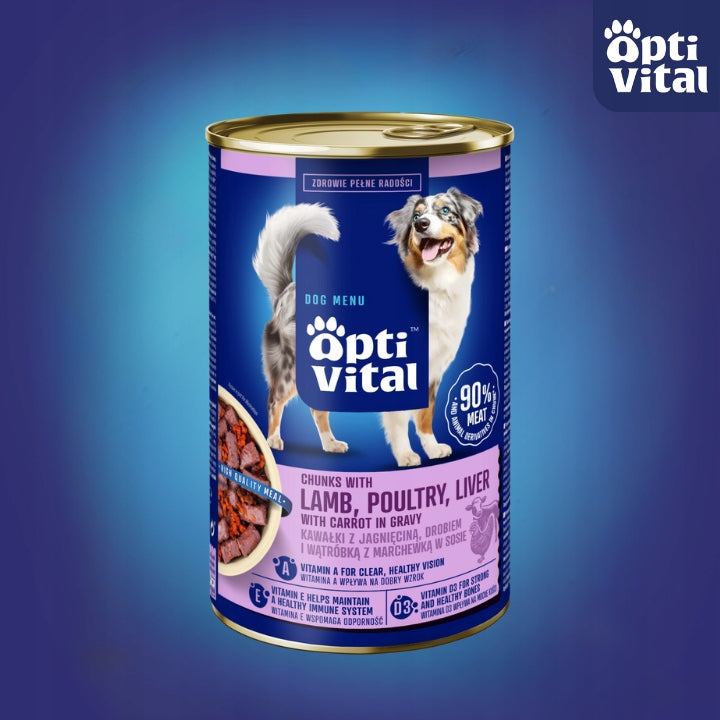 WET DOG FOOD WITH LAMB LIVER IN SAUCE OPTIVITAL CAN 6X1250G Brand Optivital