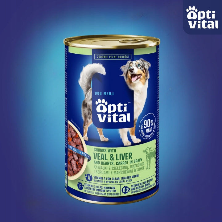 WET DOG FOOD WITH VEAL HEARTS LIVER IN SAUCE OPTIVITAL 6X1250G Brand Optivital