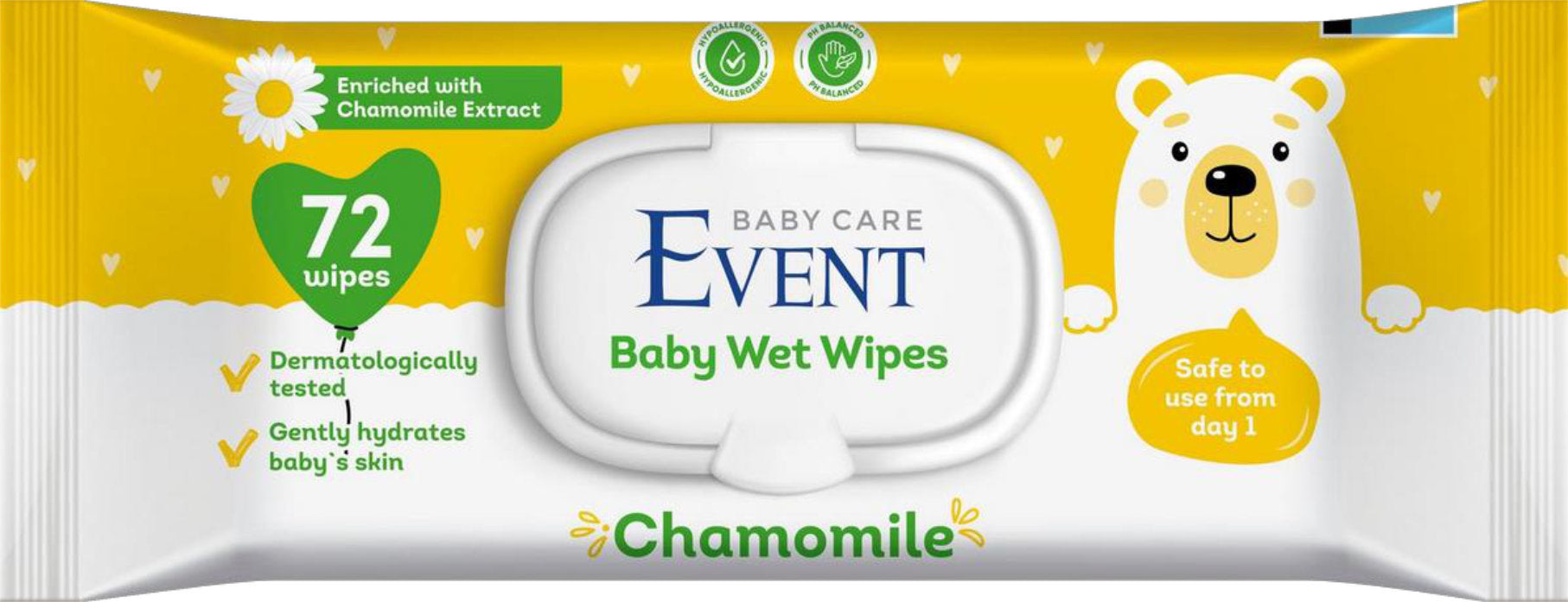 WET WIPES FOR CHILDREN 99% WATER WITH CHAMOMILE 72pcs EVENT BABY