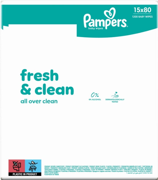 WET WIPES PAMPERS FRESH CLEAN 15 x 80PCS Brand Pampers