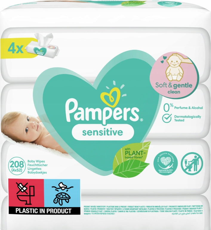 WET WIPES PAMPERS SENSITIVE 4 X 52 PCS = 208 PCS Packaging status original