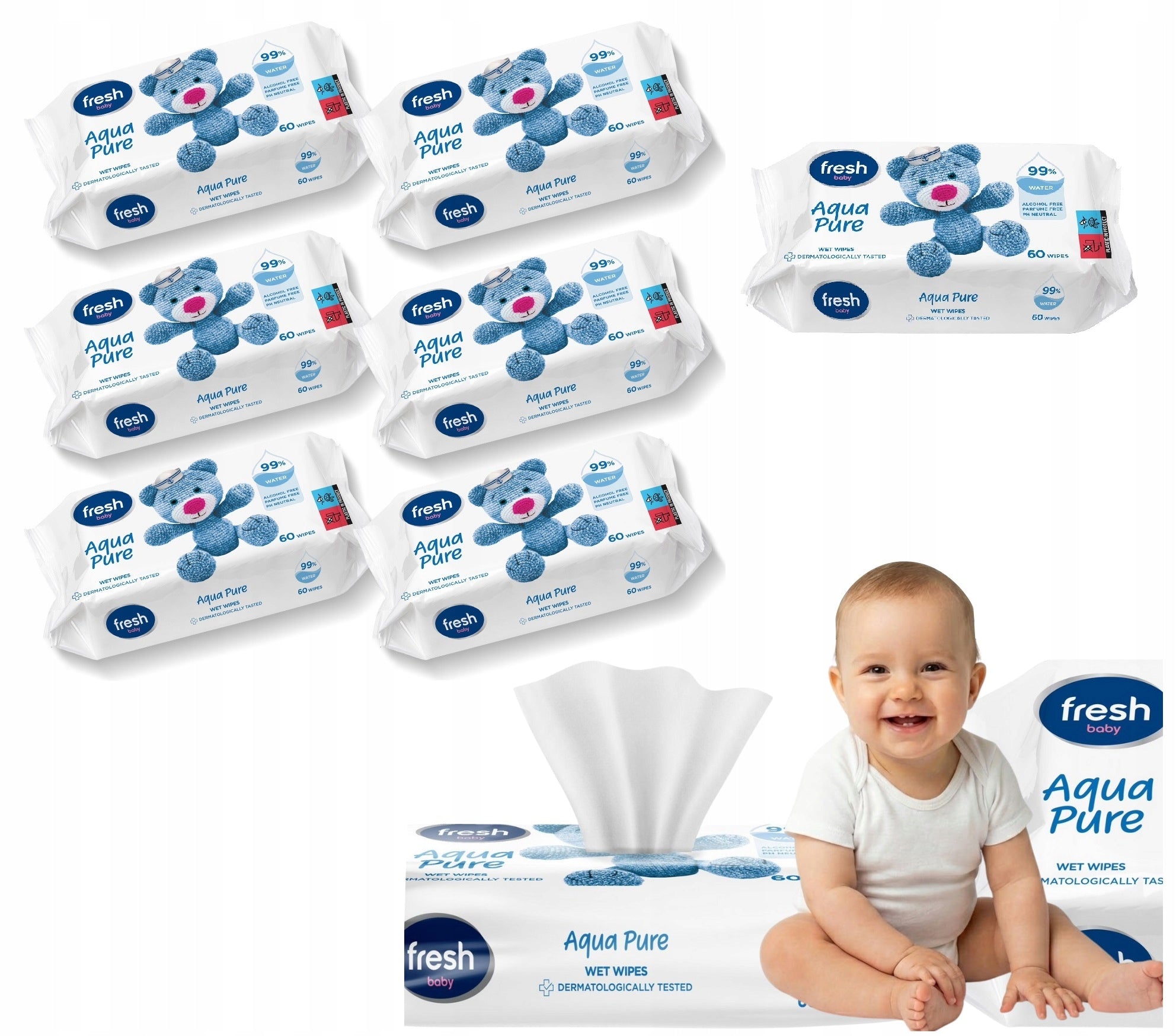 WET WIPES water 99% wipes BABY FRESH 7x60 (420) for children aqua