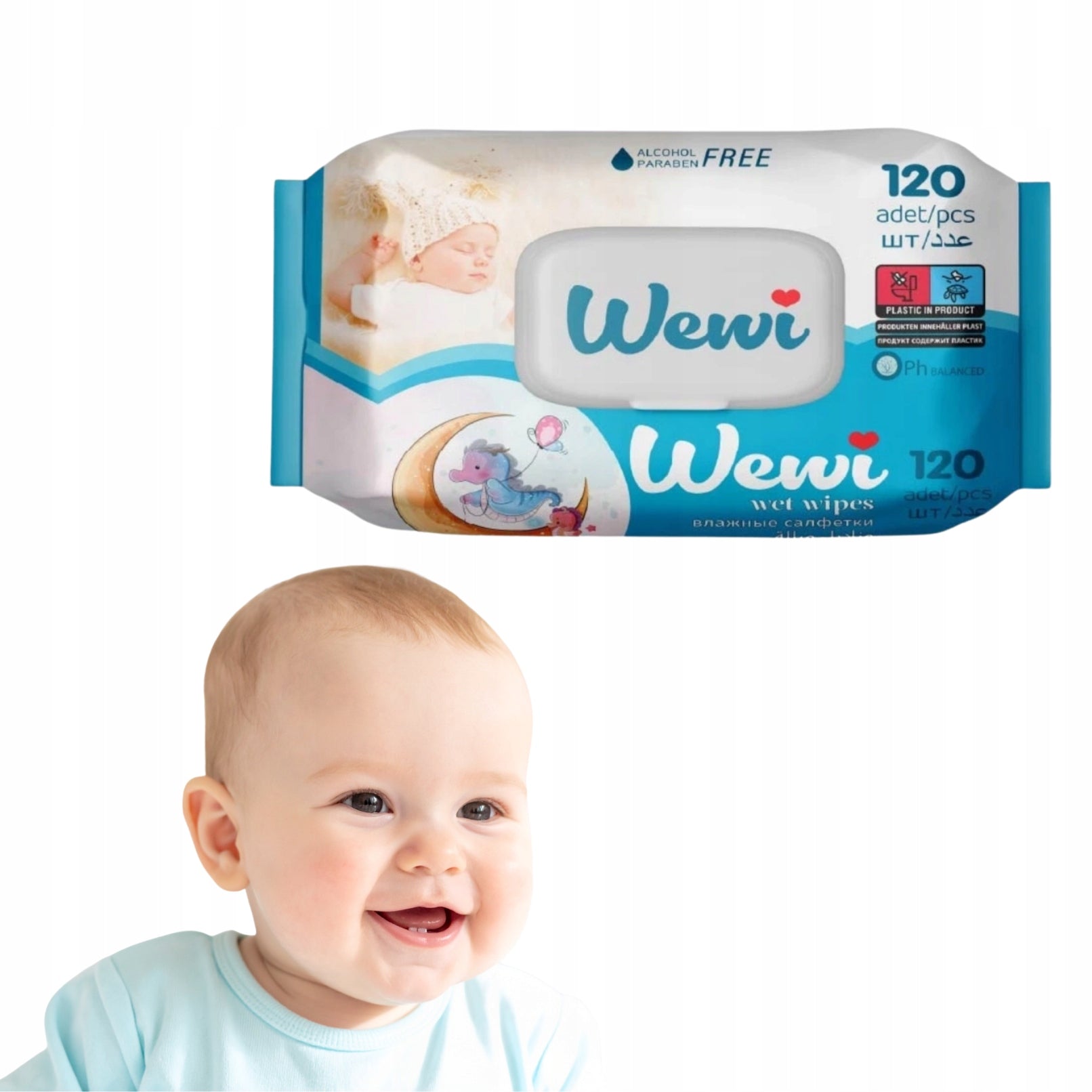 WEWI BABY Moisturized Wipes for Children Without Alcohol Parabens 120 pcs Packaging status original