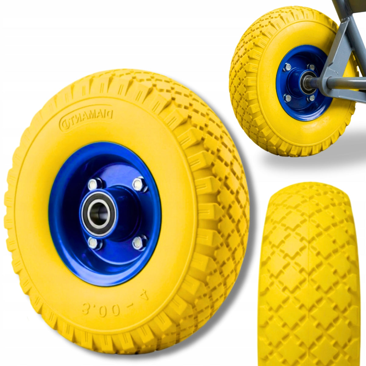 WHEELBARROW TROLLEY TUBELESS 3.00-4 FOAM YELLOW DURABLE LIGHT