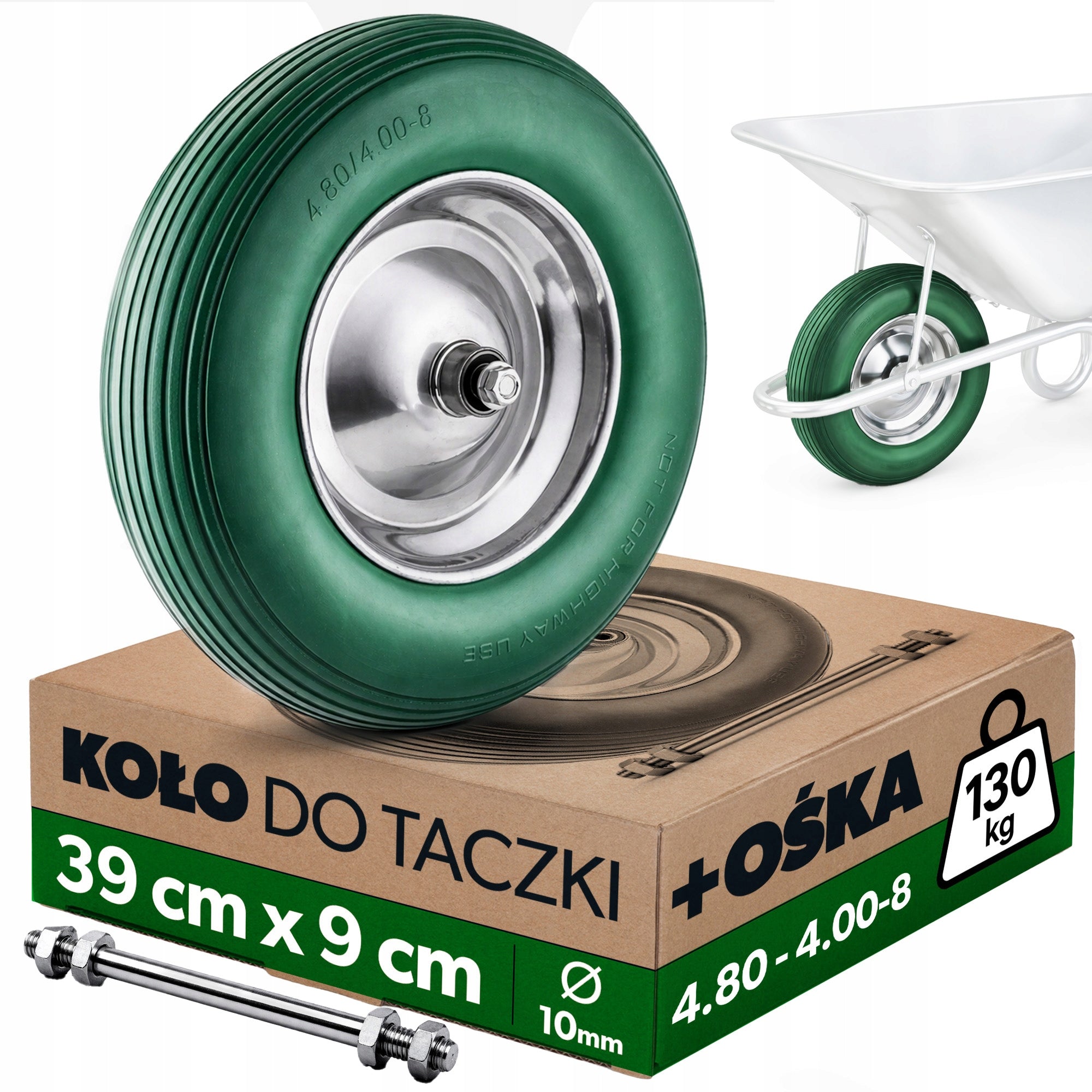 WHEELBARROW WHEEL 390x90 mm 4.80/4.00-8 TROLLEYS FULL FOAM TUBELESS + AXLE