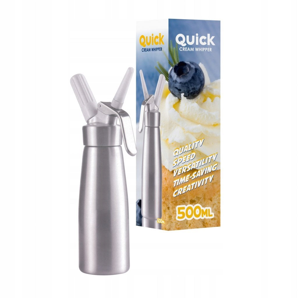 WHIPPED CREAM DISPENSER SIPHON FOR WHIPPED CREAM 500 ML WITH 3 TIPS