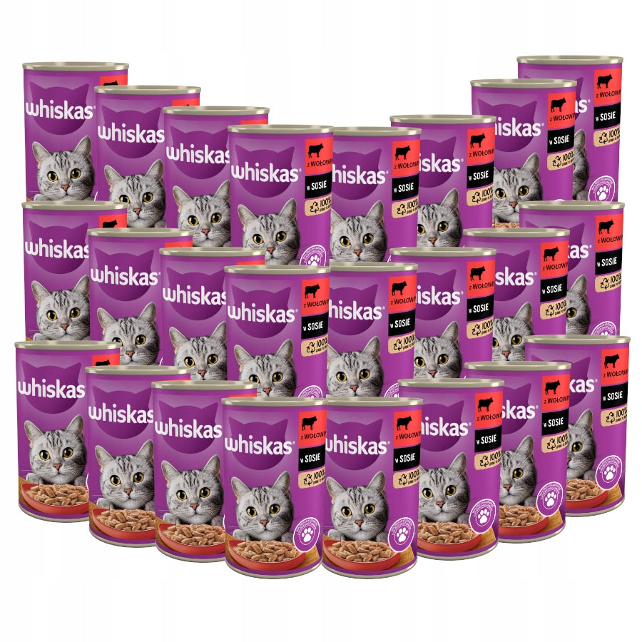 WHISKAS 1+ with Beef in Sauce 24x400g Cans of Karma