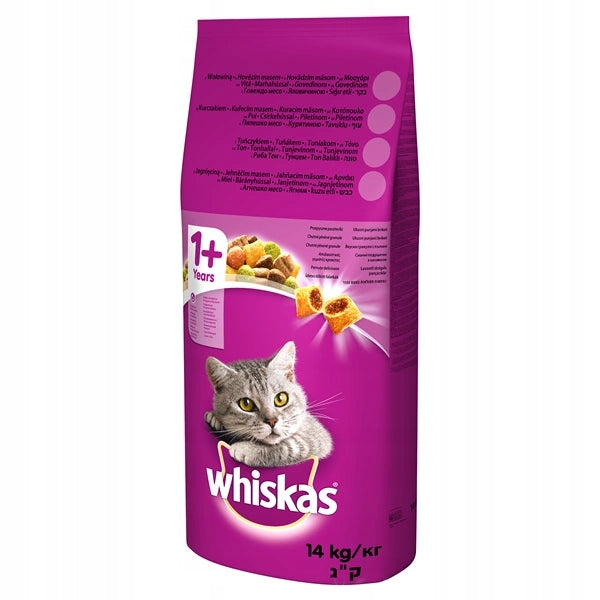 WHISKAS DRY CAT FOOD BEEF 14 KG