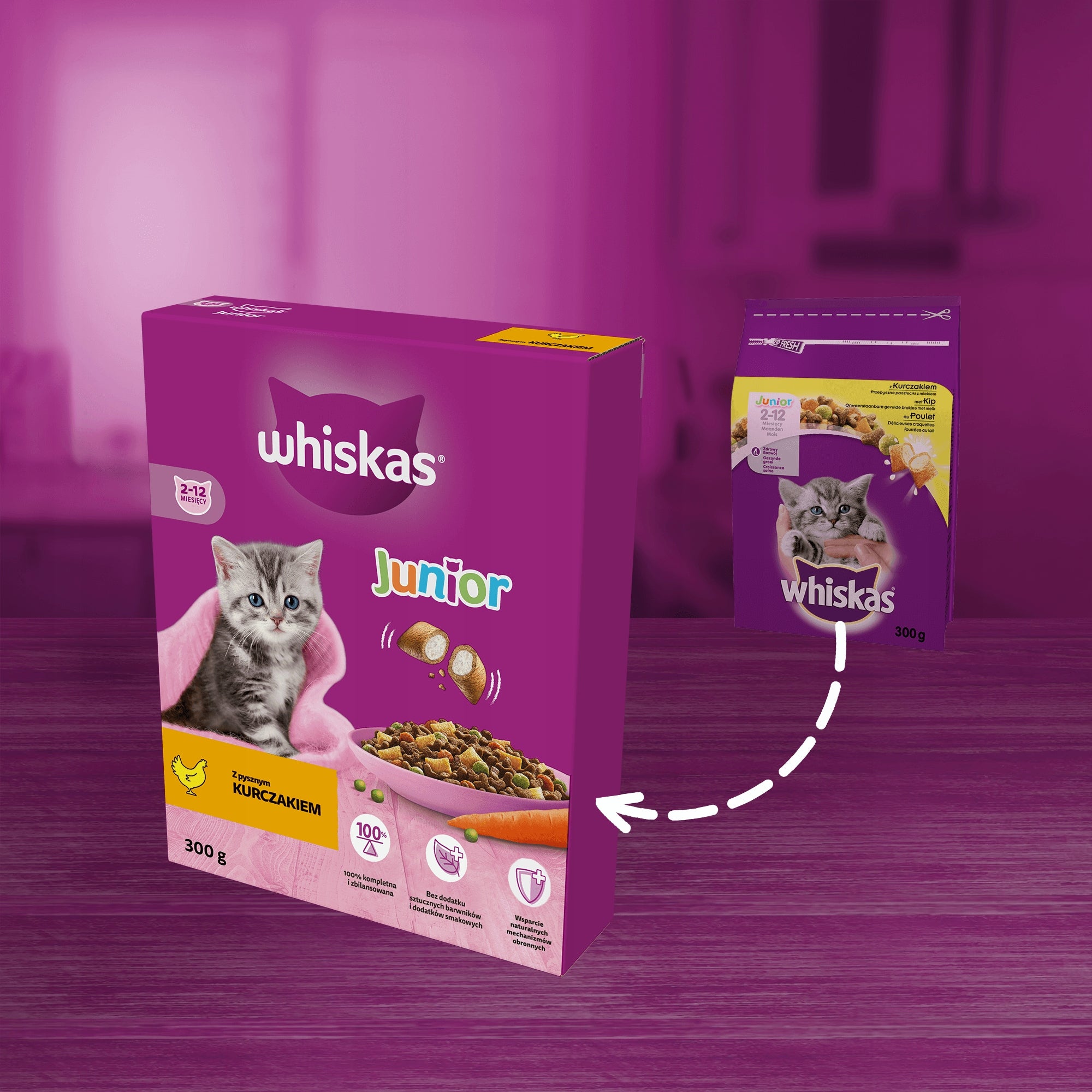 WHISKAS Junior Dry Cat Food with Chicken 300 g Brand Whiskas