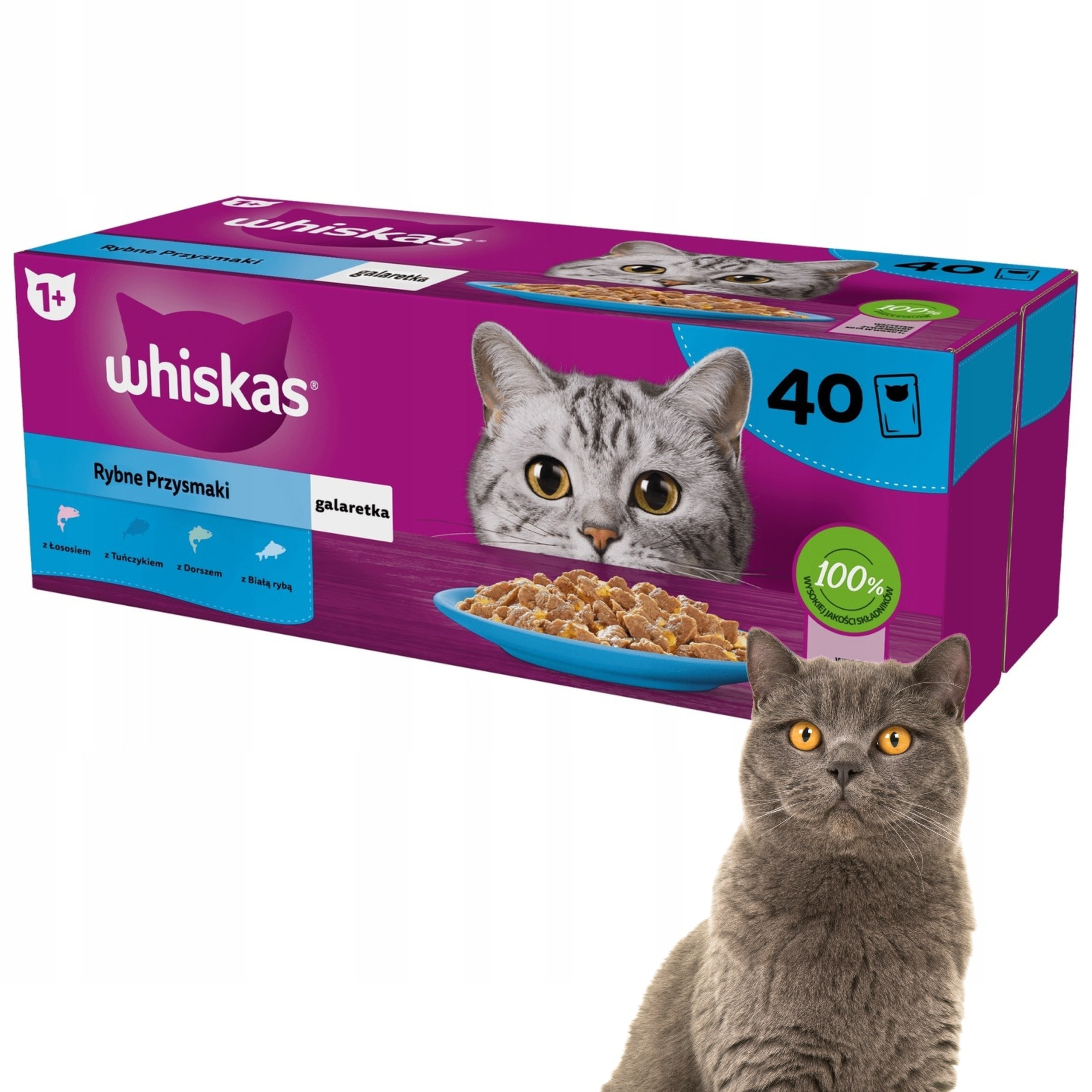 WHISKAS WET CAT FOOD FISH FLAVORS IN JELLY SACHETS 40X85 G