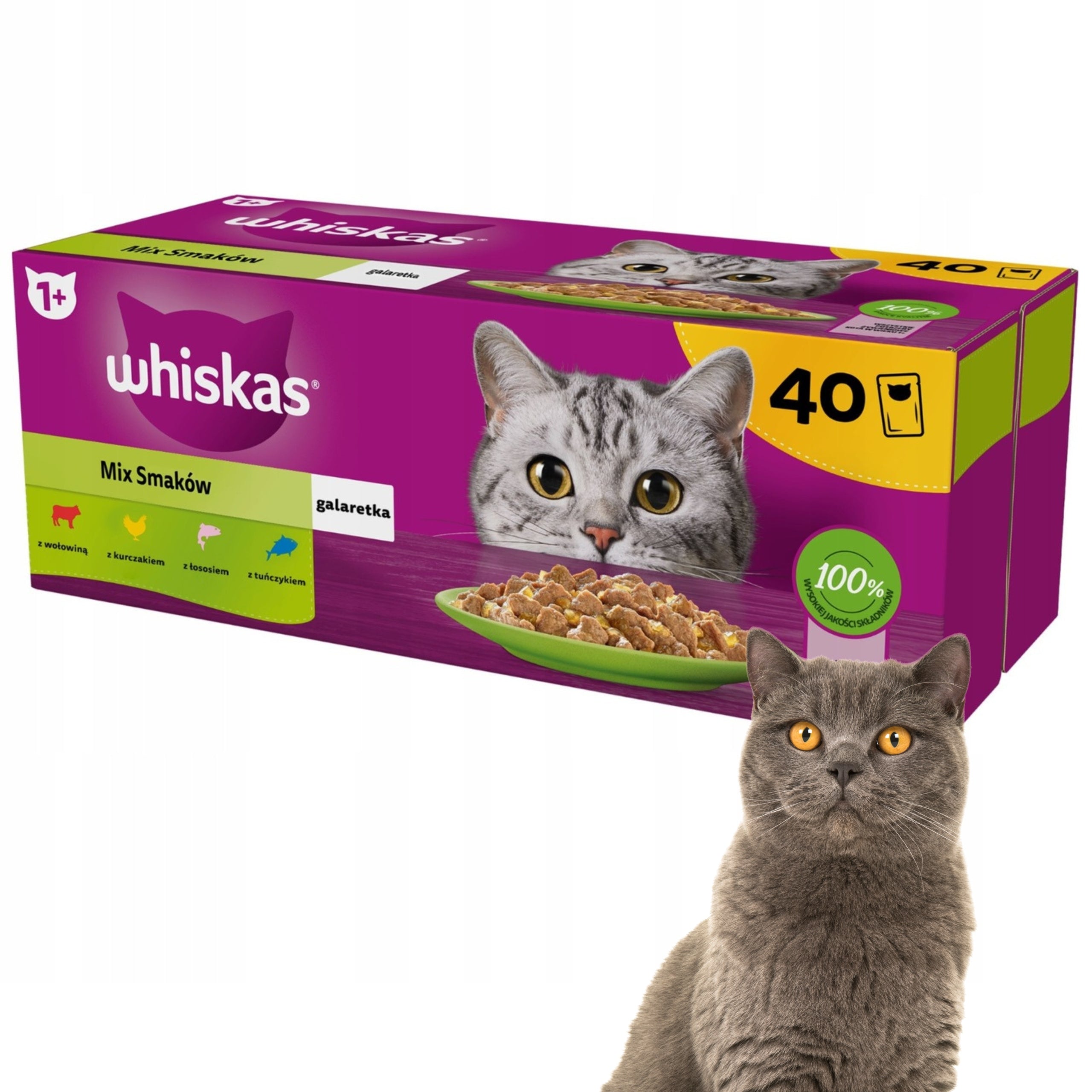 WHISKAS WET CAT FOOD MIX OF FLAVORS IN JELLY SACHETS 40X85 G