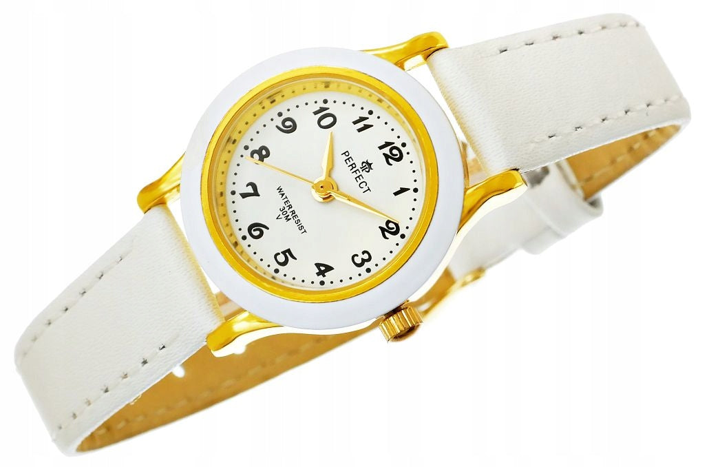 WHITE AND GOLD CHILDREN'S WATCH - COMMUNION - ON THE STRAP -PERFECT Batteries included yes