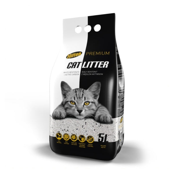 WHITE BENTONITE LITTER WITH ACTIVATED CARBON FOR CATS HILTON 5L Brand Hilton